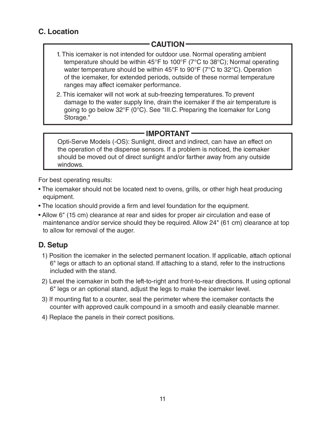 Hoshizaki DCM-300BAH(-OS) instruction manual Location, Setup 