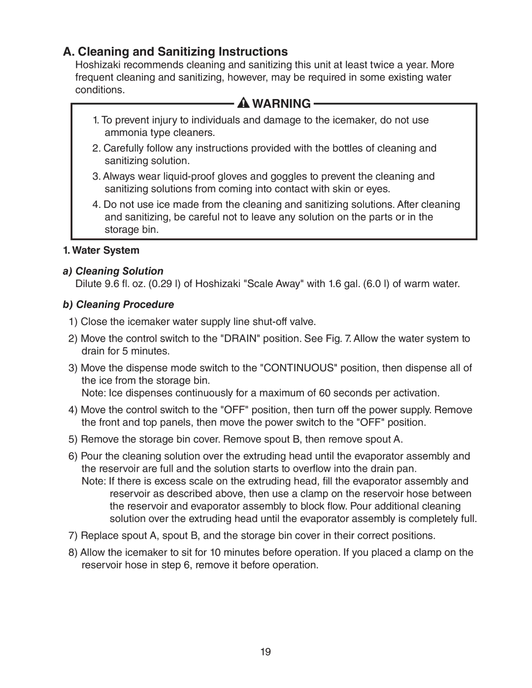 Hoshizaki DCM-300BAH(-OS) instruction manual Cleaning and Sanitizing Instructions, Cleaning Procedure 