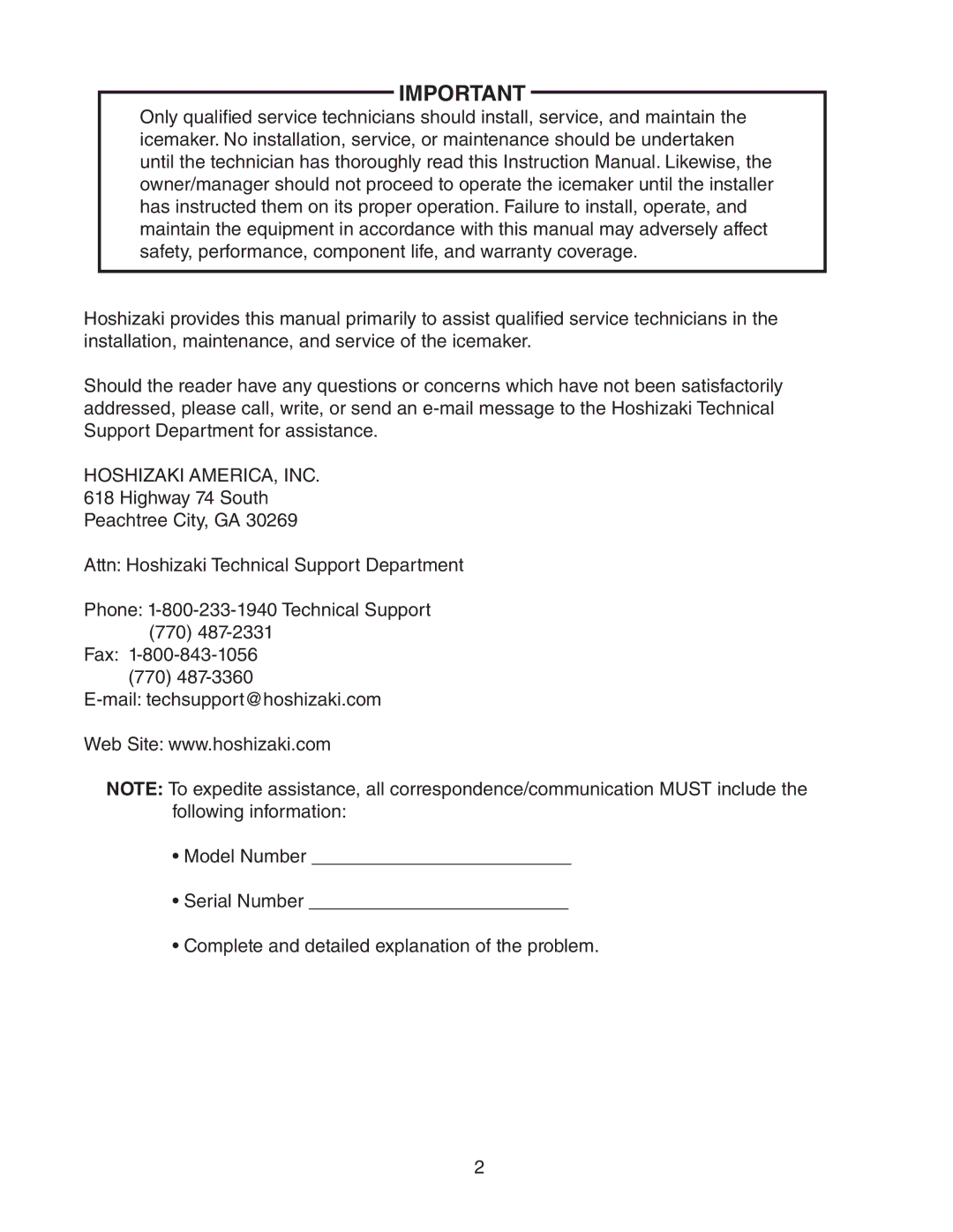 Hoshizaki DCM-300BAH(-OS) instruction manual Hoshizaki AMERICA, INC 