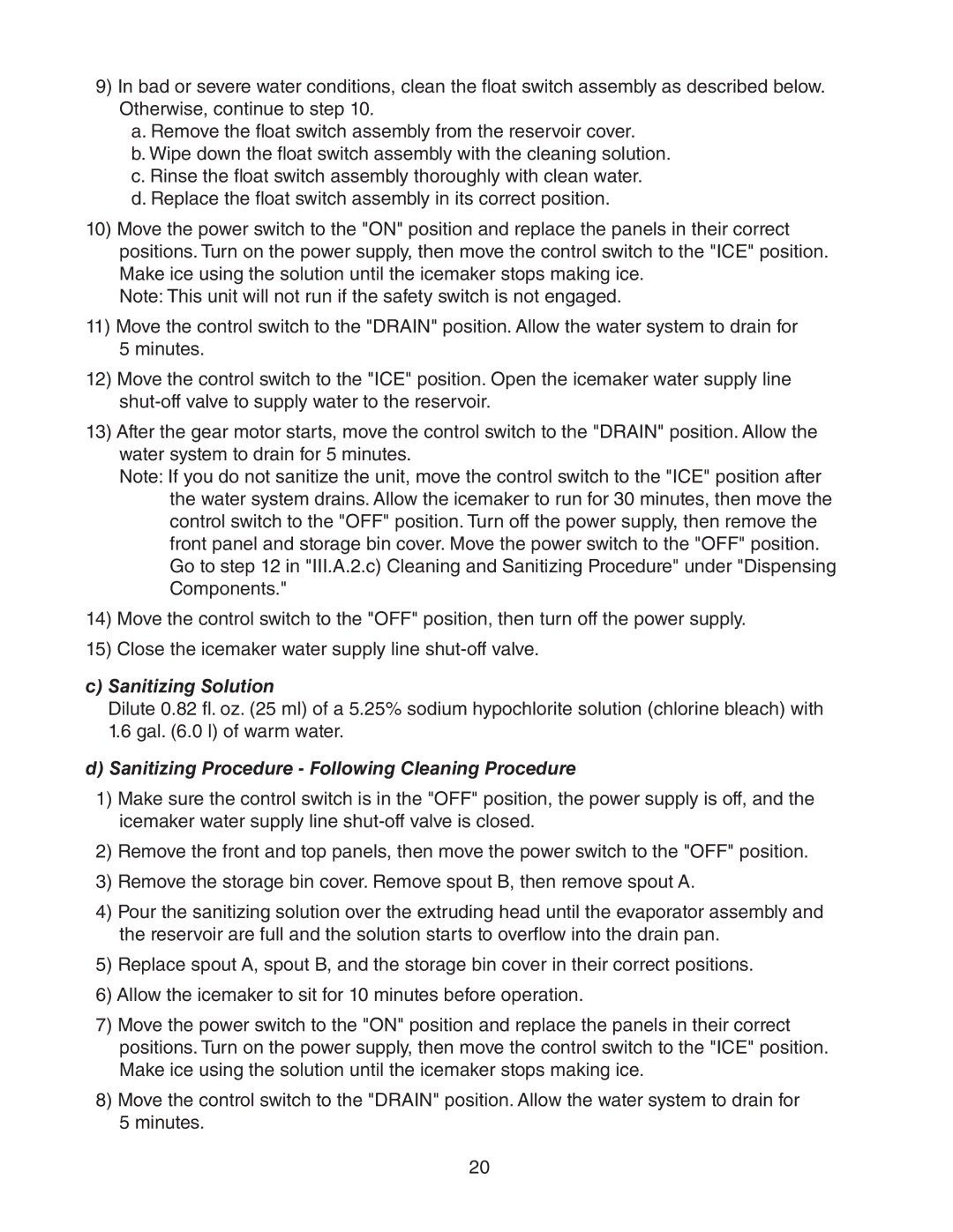 Hoshizaki DCM-300BAH(-OS) instruction manual Sanitizing Solution 