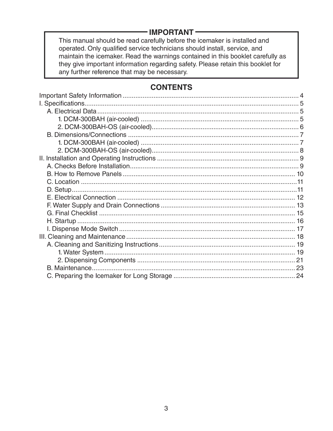 Hoshizaki DCM-300BAH(-OS) instruction manual Contents 