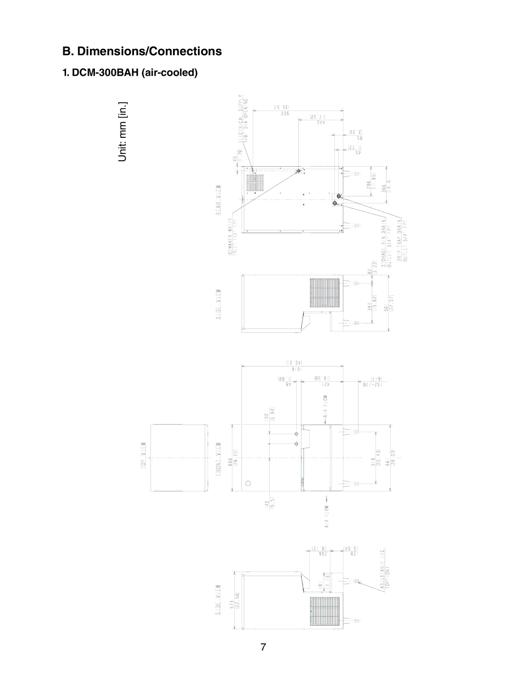 Hoshizaki DCM-300BAH(-OS) instruction manual Dimensions/Connections 