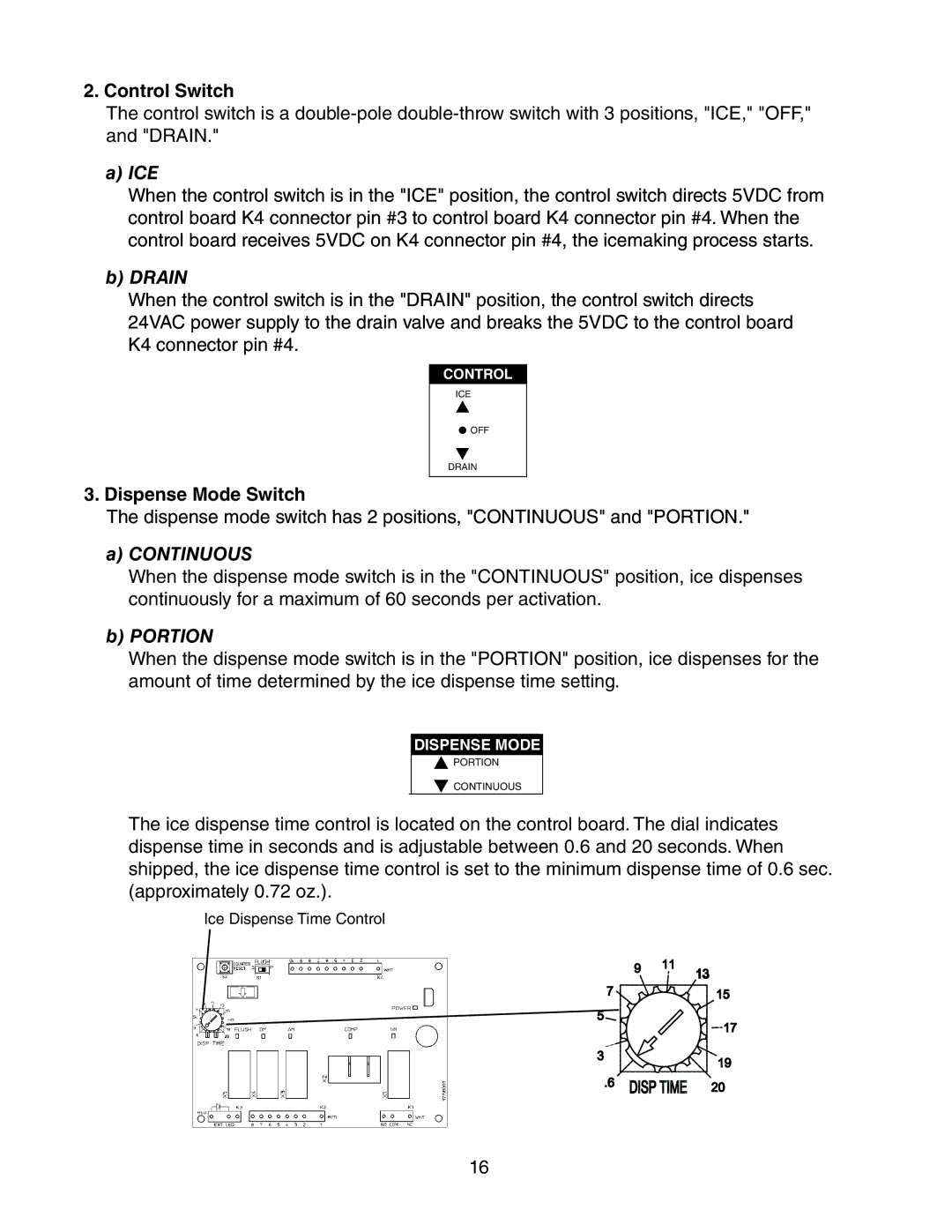 Hoshizaki DCM 300BAH(-OS) service manual Control Switch, Dispense Mode Switch 