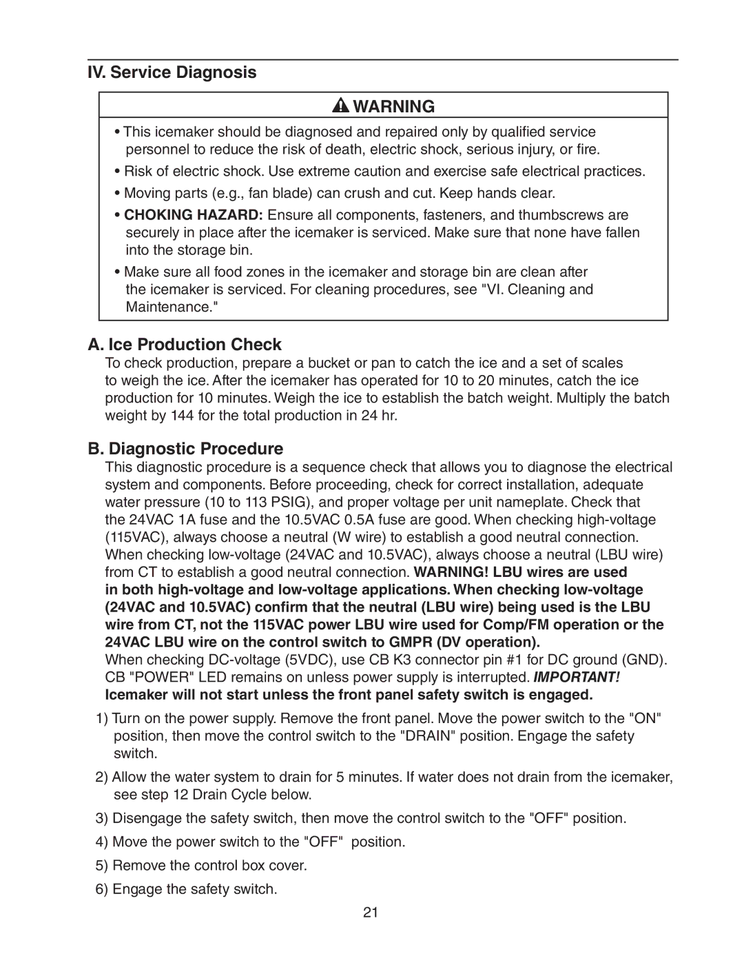 Hoshizaki DCM 300BAH(-OS) service manual IV. Service Diagnosis, Ice Production Check, Diagnostic Procedure 