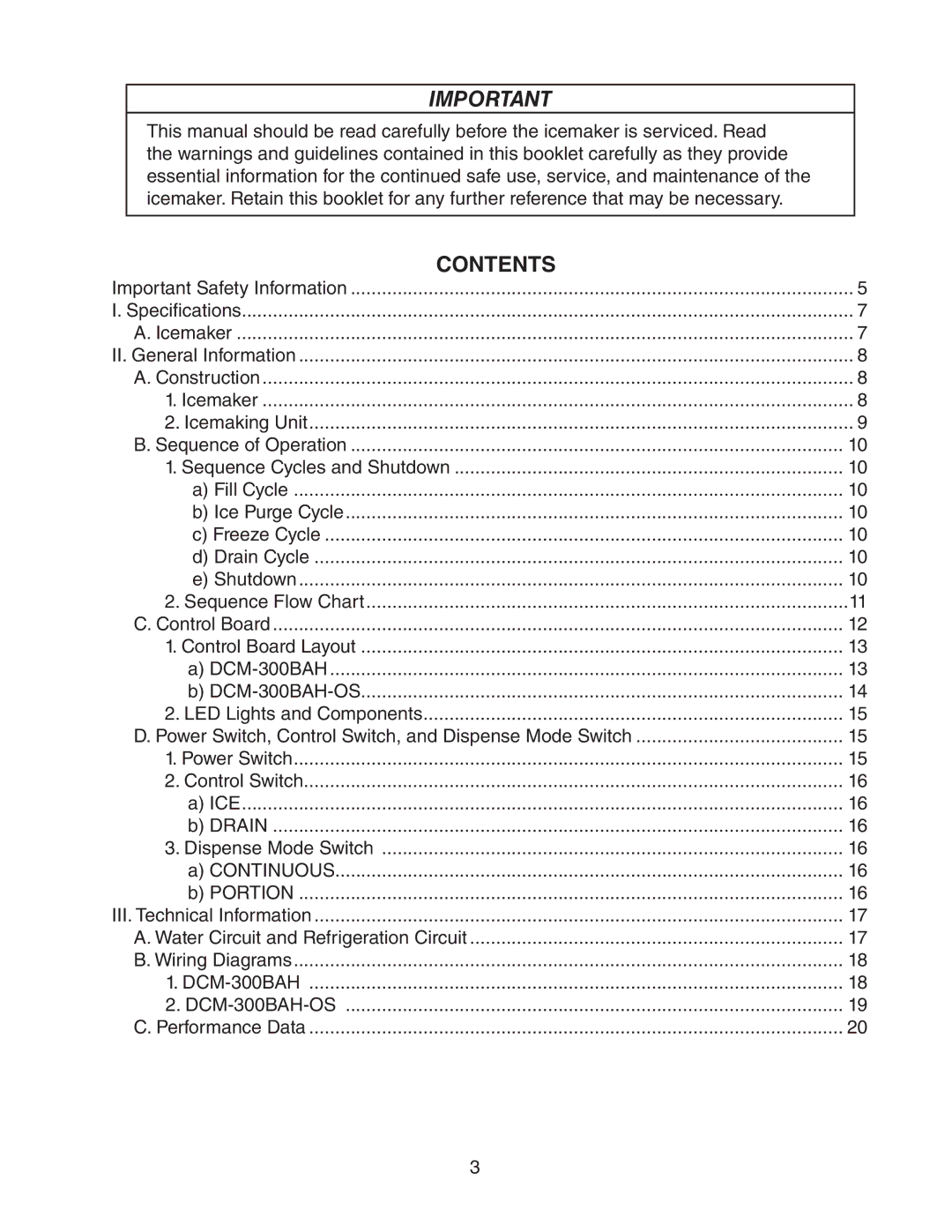 Hoshizaki DCM 300BAH(-OS) service manual Contents 