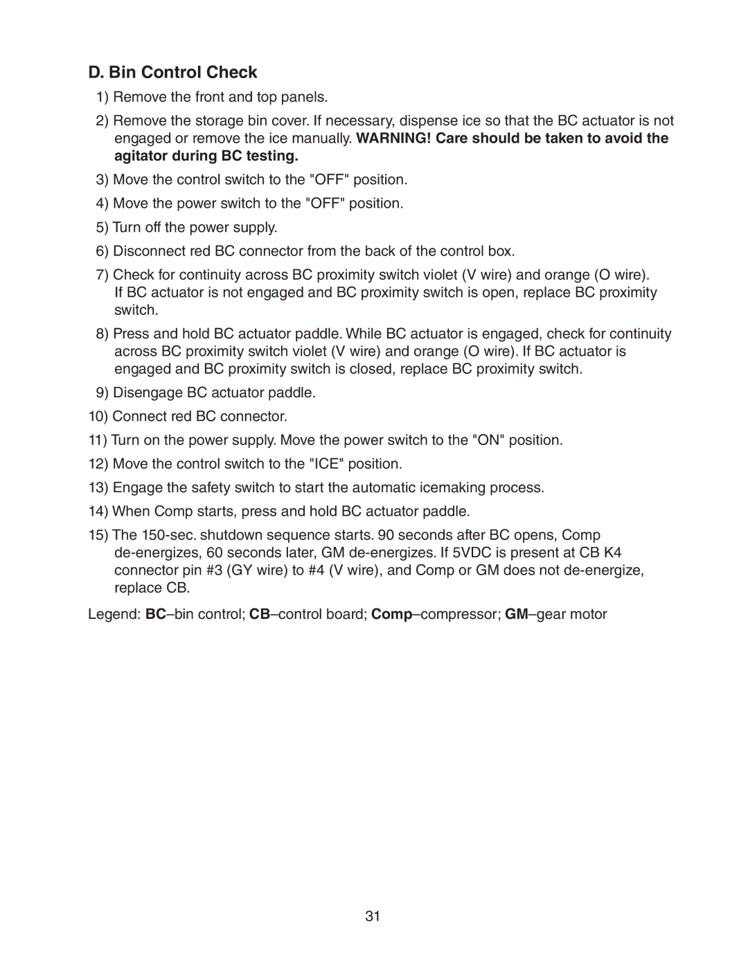 Hoshizaki DCM 300BAH(-OS) service manual Bin Control Check 