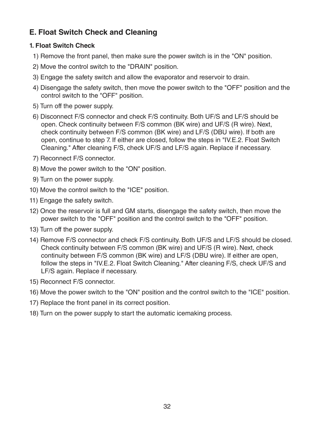 Hoshizaki DCM 300BAH(-OS) service manual Float Switch Check and Cleaning 