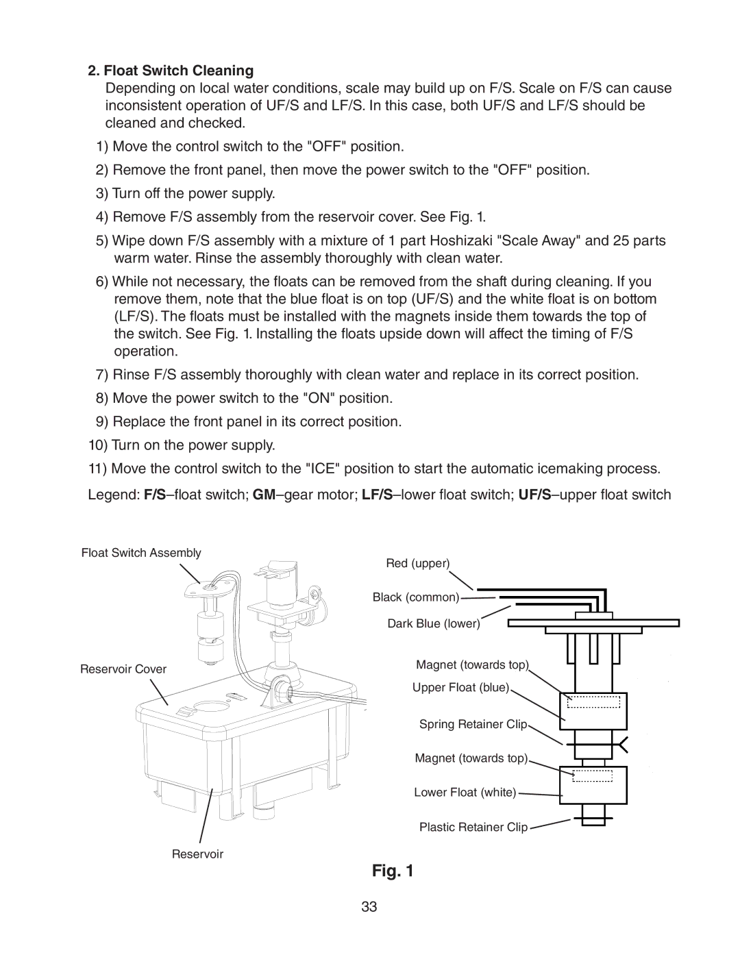 Hoshizaki DCM 300BAH(-OS) service manual Float Switch Cleaning 