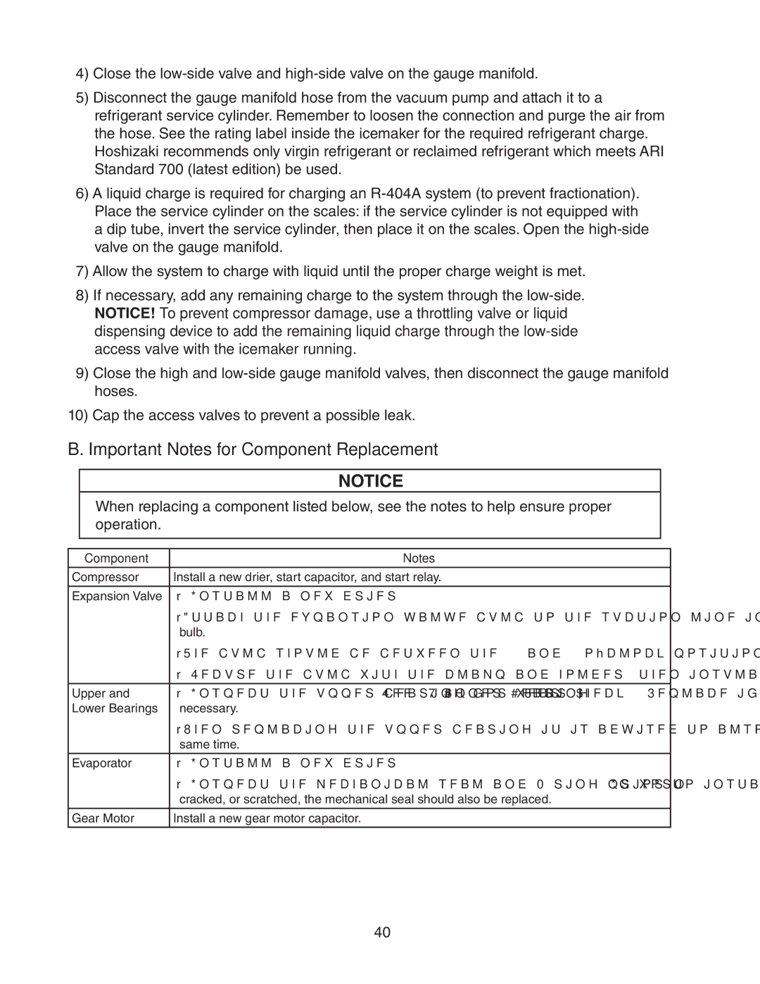 Hoshizaki DCM 300BAH(-OS) service manual Important Notes for Component Replacement 