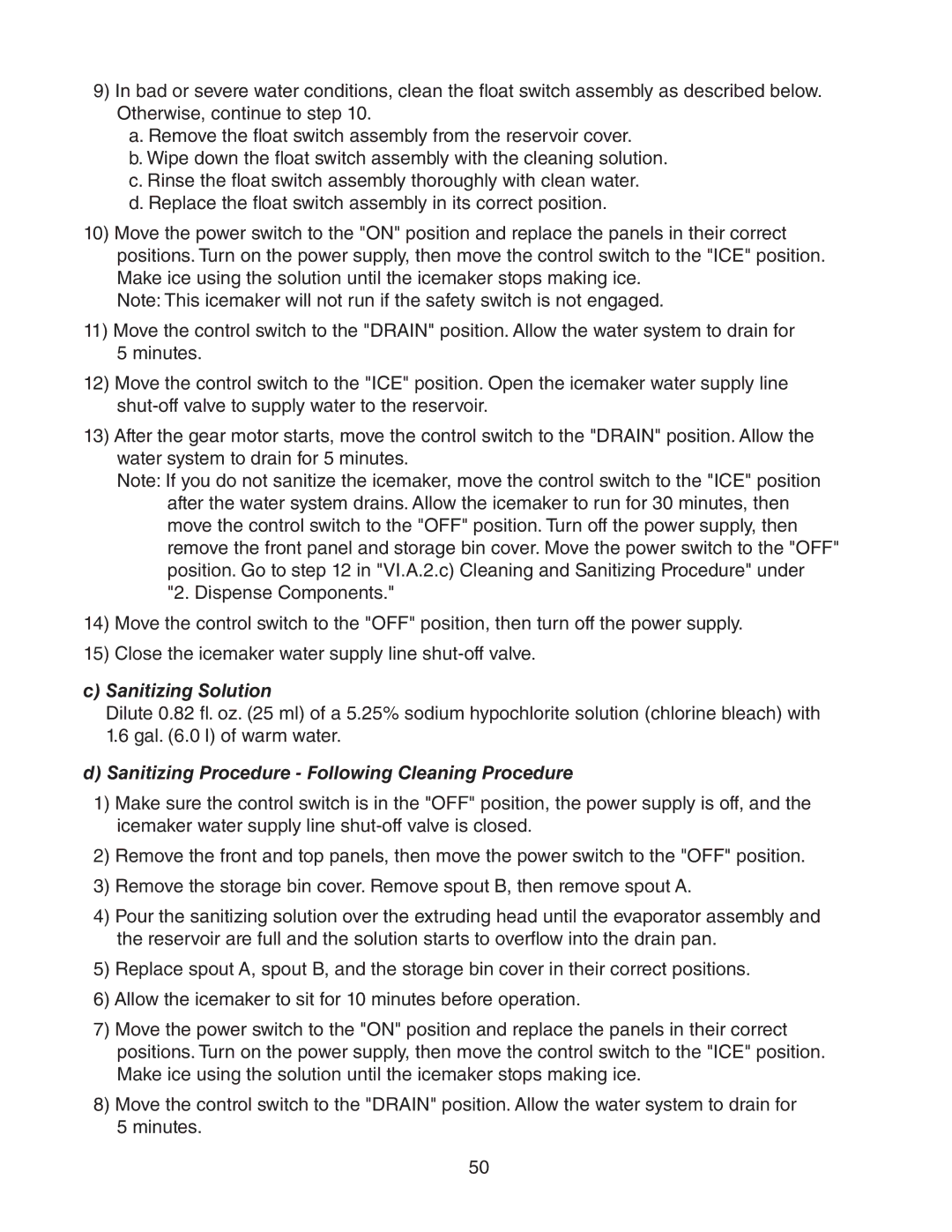 Hoshizaki DCM 300BAH(-OS) service manual Sanitizing Solution 