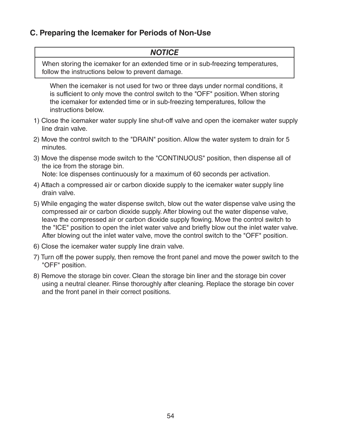 Hoshizaki DCM 300BAH(-OS) service manual Preparing the Icemaker for Periods of Non-Use 