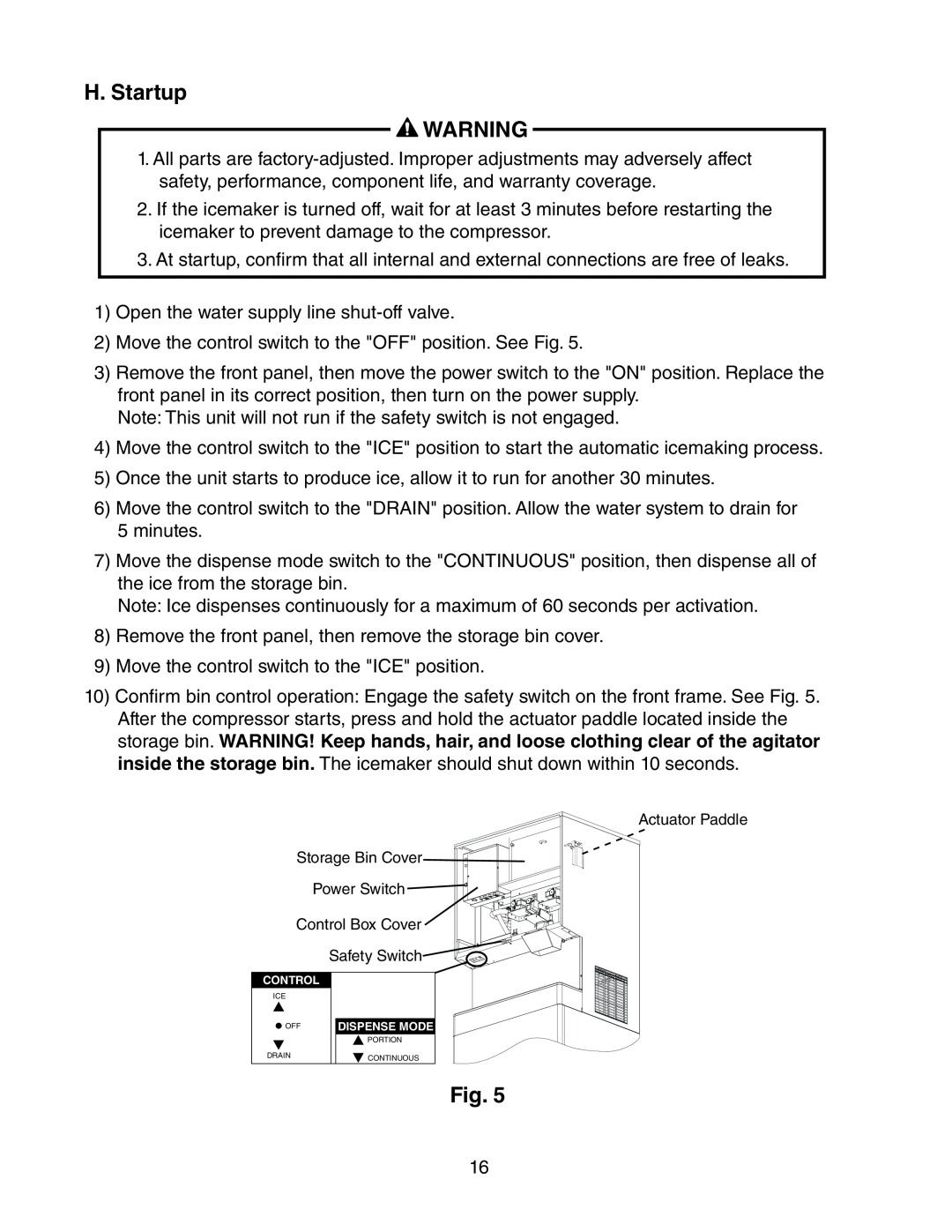 Hoshizaki DCM-300BAH(-OS) instruction manual H. Startup 