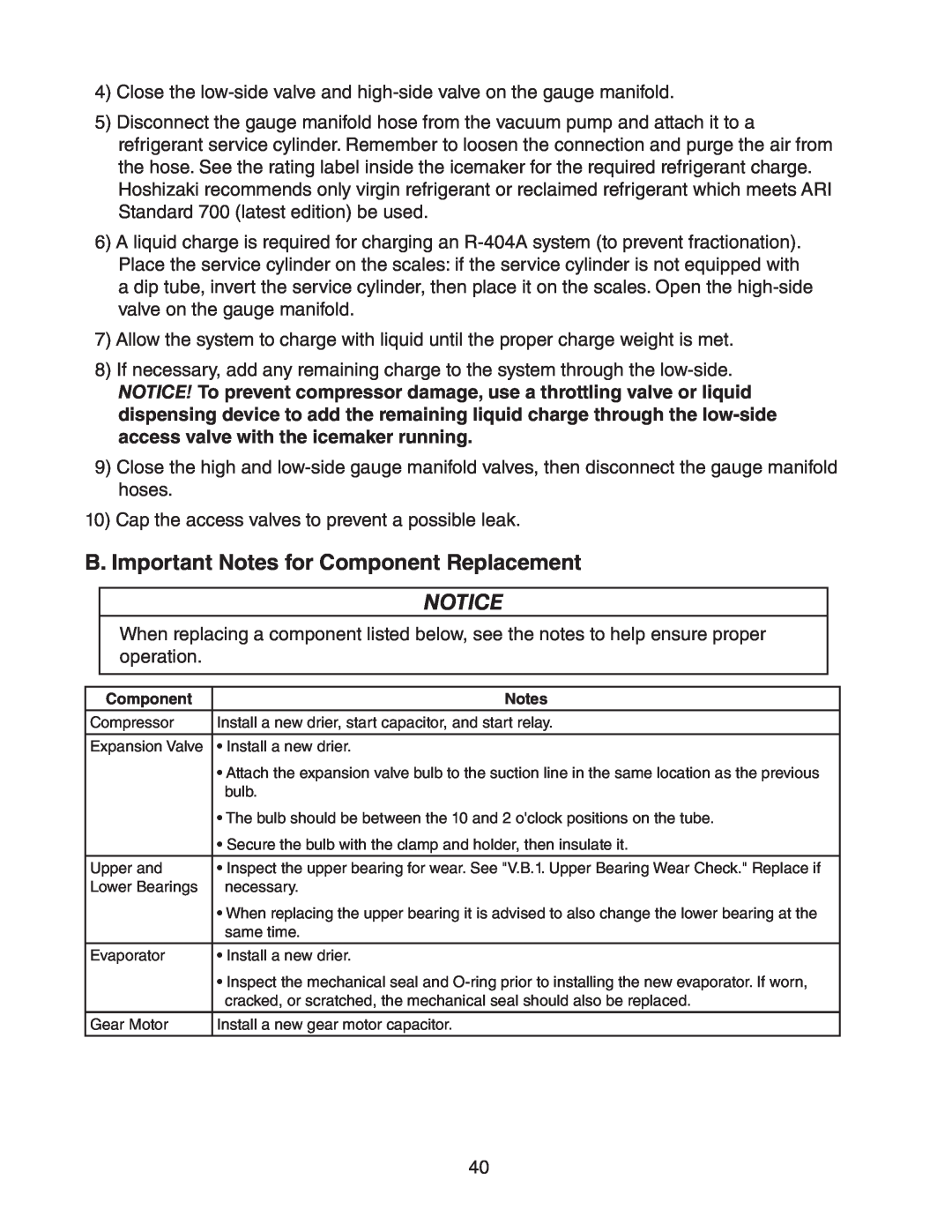 Hoshizaki DCM 300BAH(-OS) service manual B. Important Notes for Component Replacement 