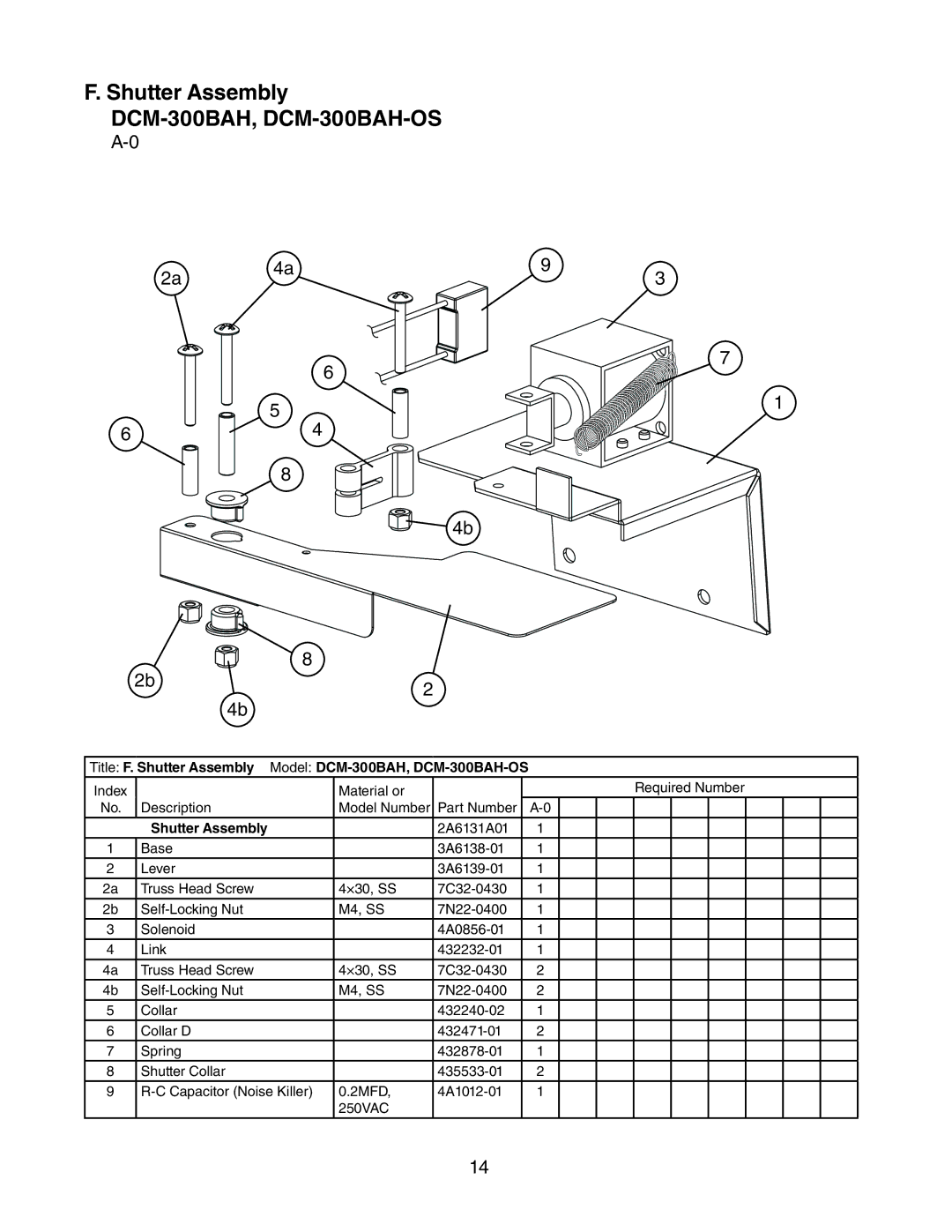 Hoshizaki manual Title F. Shutter Assembly Model DCM-300BAH, DCM-300BAH-OS 