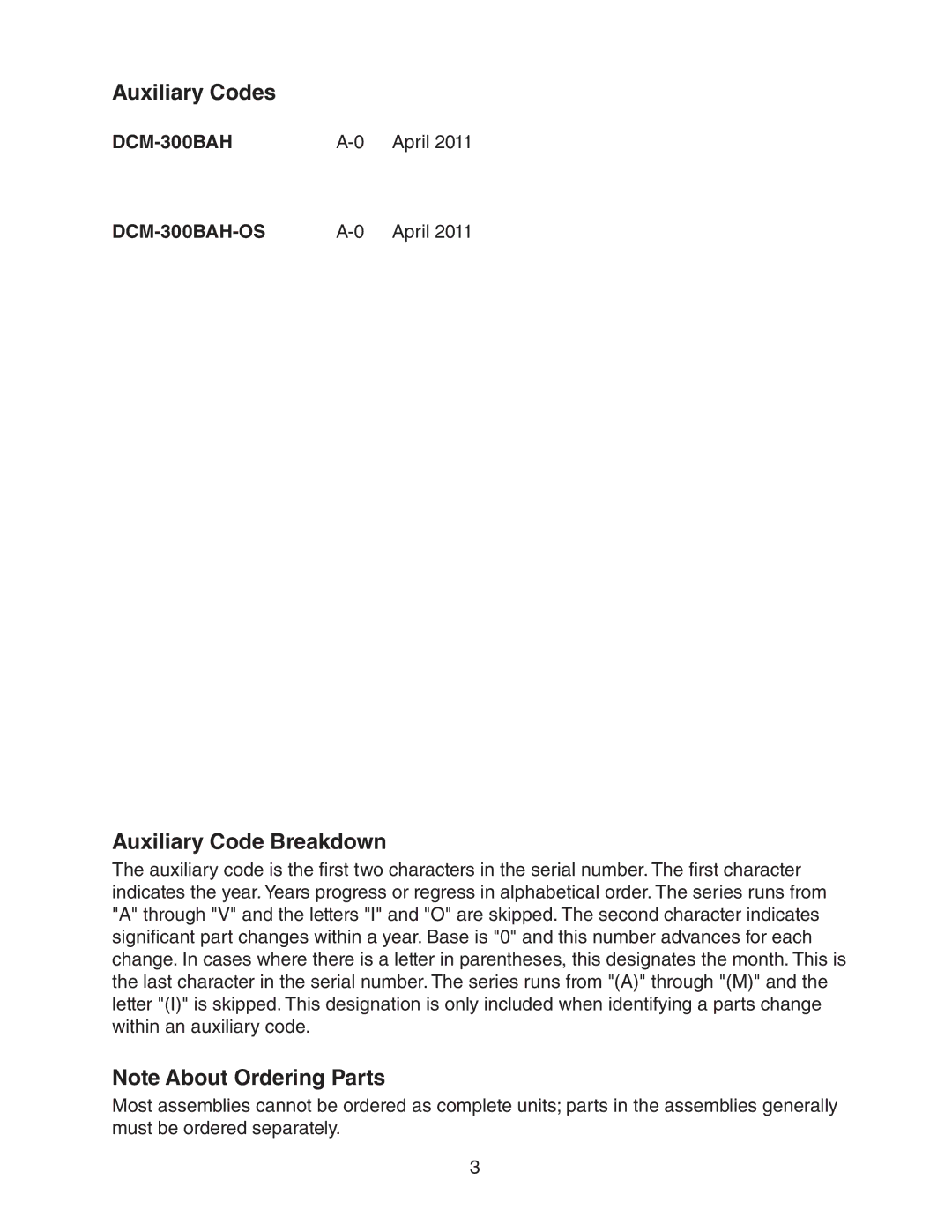 Hoshizaki DCM-300BAH manual Auxiliary Codes 