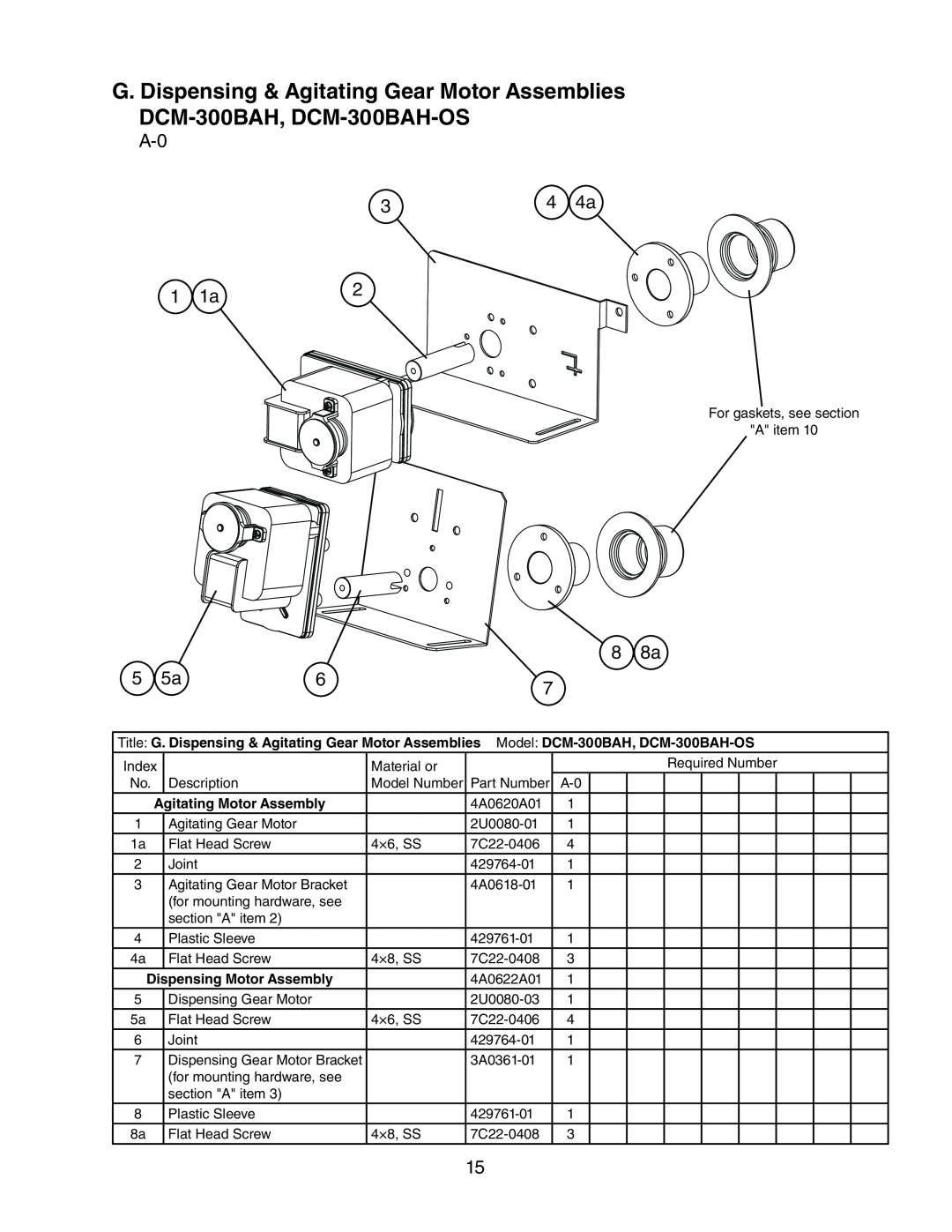 Hoshizaki manual G. Dispensing & Agitating Gear Motor Assemblies, DCM-300BAH, DCM-300BAH-OS 
