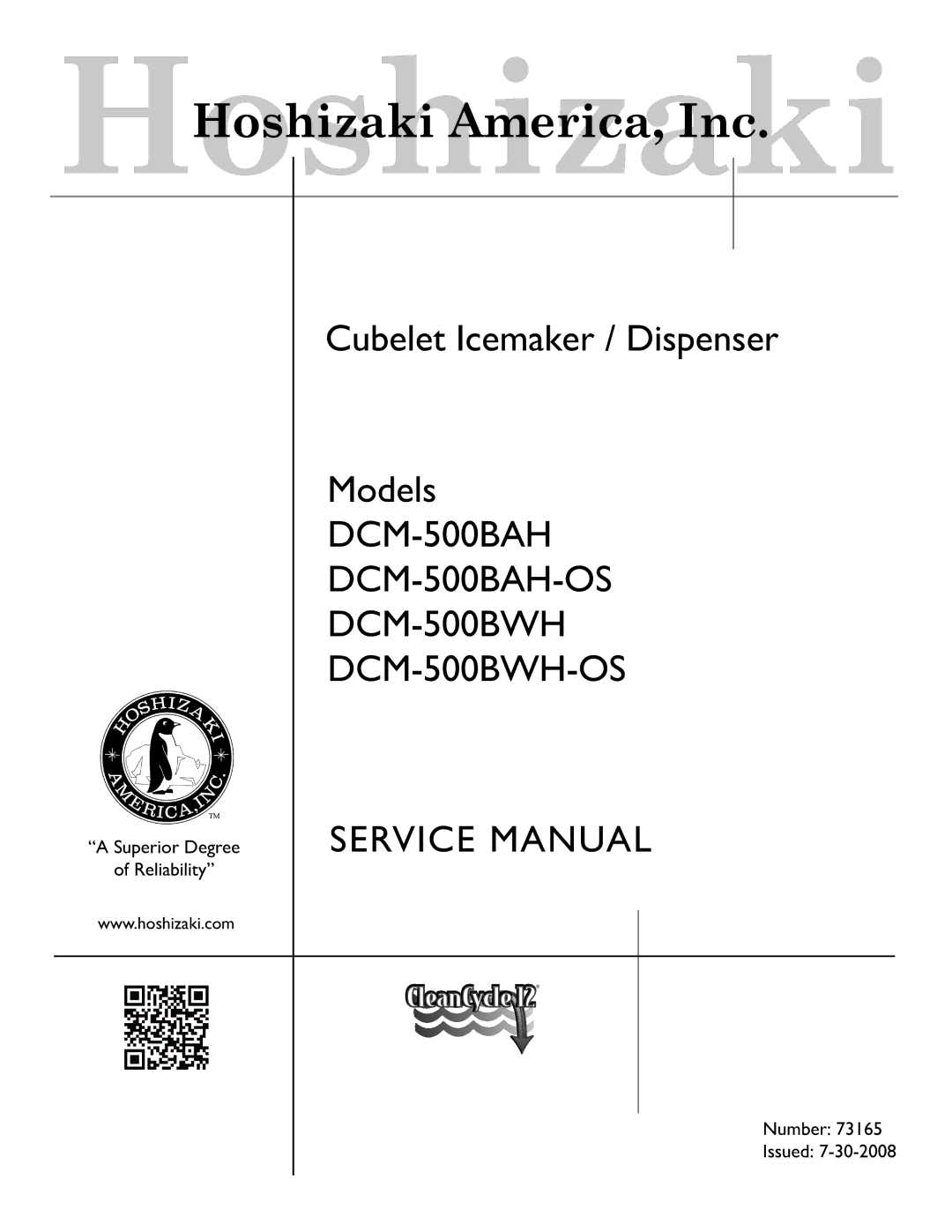 Hoshizaki service manual DCM-500BAH DCM-500BAH-OS DCM-500BWH DCM-500BWH-OS 