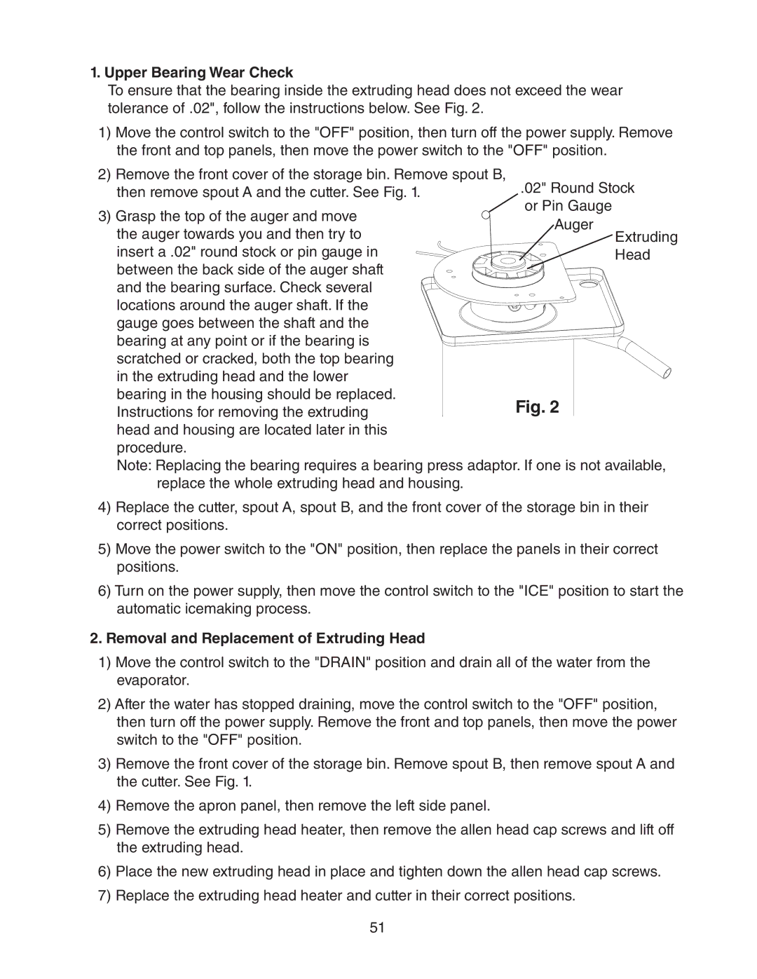 Hoshizaki DCM-500BAH-OS, DCM-500BWH-OS service manual Upper Bearing Wear Check, Removal and Replacement of Extruding Head 