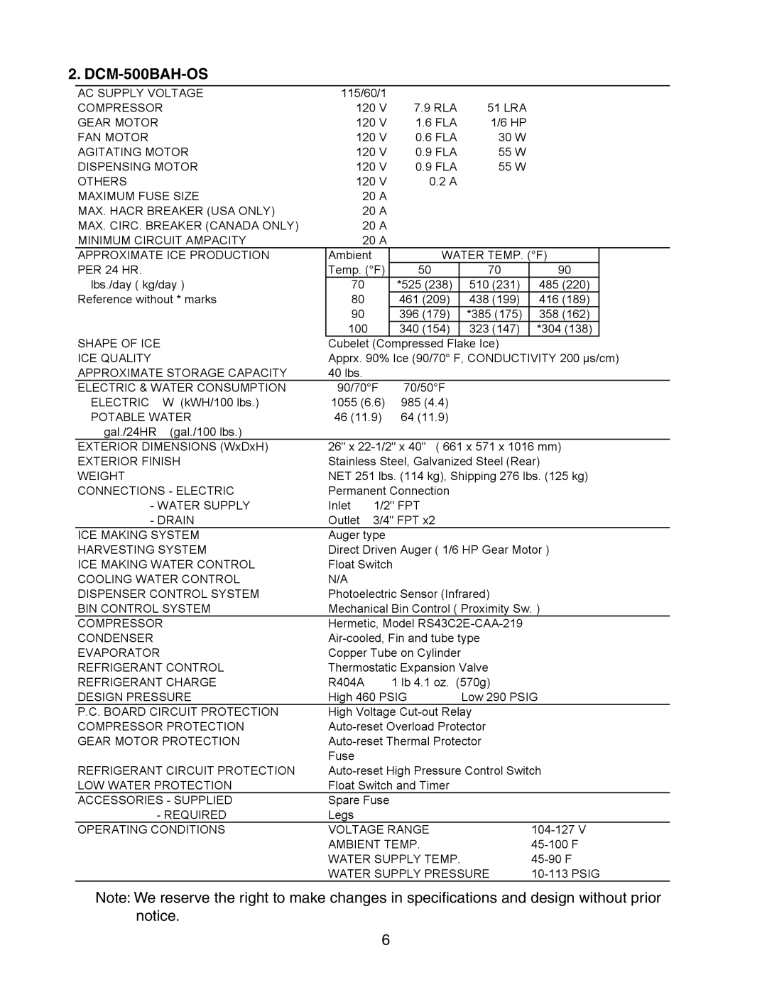 Hoshizaki DCM-500BWH-OS service manual DCM-500BAH-OS, Water TEMP. F 