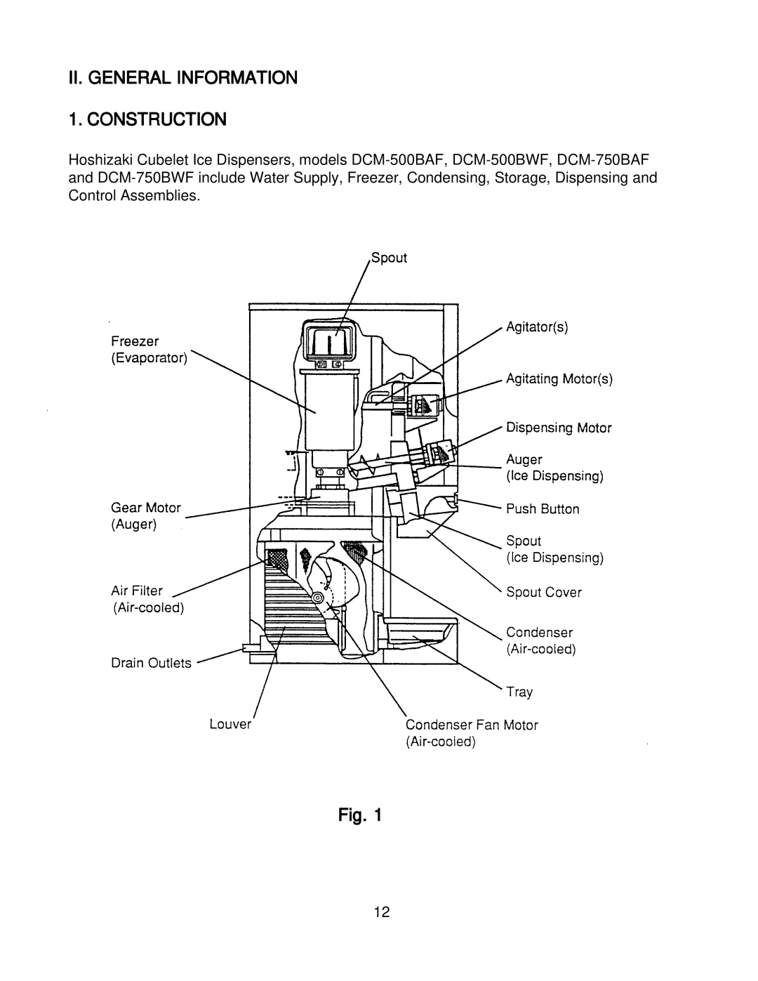 Hoshizaki DCM-500BWF, DMB-750BAF, DMC-750BWF, DCM_500BAF instruction manual II. General Information Construction 