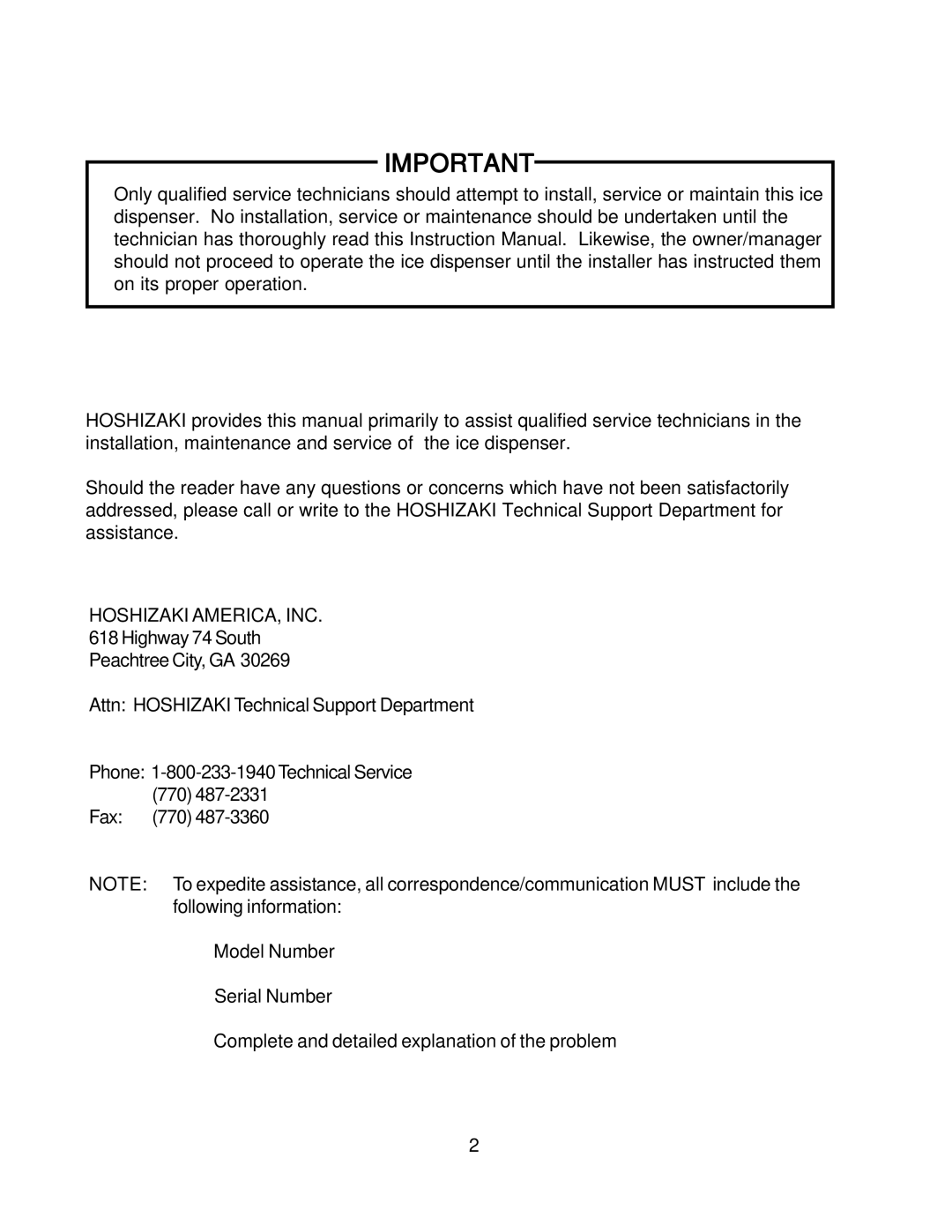 Hoshizaki DMC-750BWF, DCM-500BWF, DMB-750BAF, DCM_500BAF instruction manual Hoshizaki AMERICA, INC 