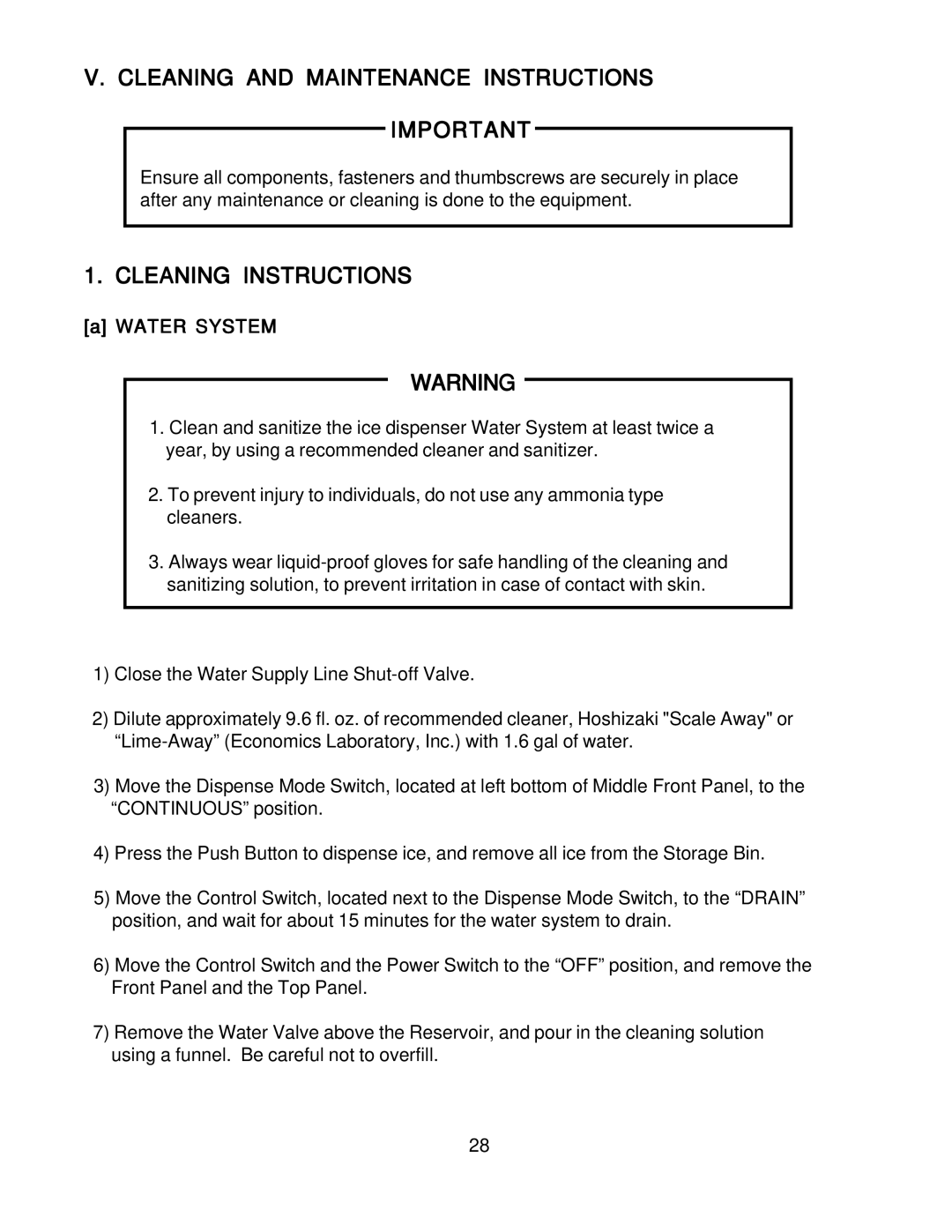 Hoshizaki DCM-500BWF, DMB-750BAF, DMC-750BWF, DCM_500BAF Cleaning and Maintenance Instructions, Cleaning Instructions 