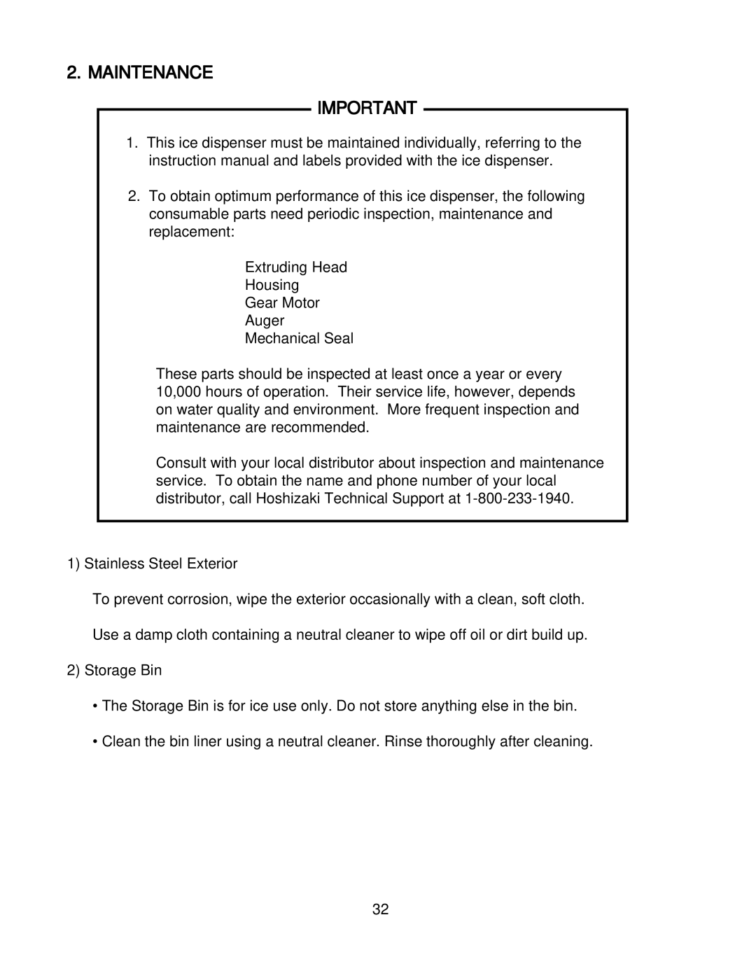 Hoshizaki DCM-500BWF, DMB-750BAF, DMC-750BWF, DCM_500BAF instruction manual Maintenance 