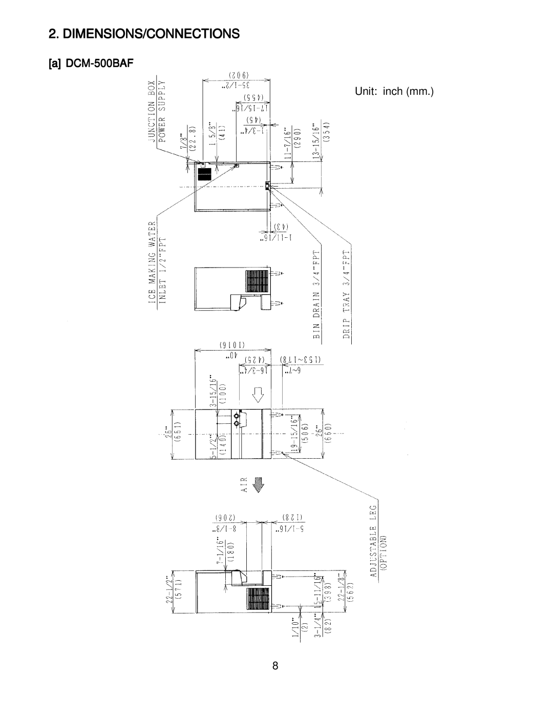 Hoshizaki DCM-500BWF, DMB-750BAF, DMC-750BWF, DCM_500BAF instruction manual Dimensions/Connections 