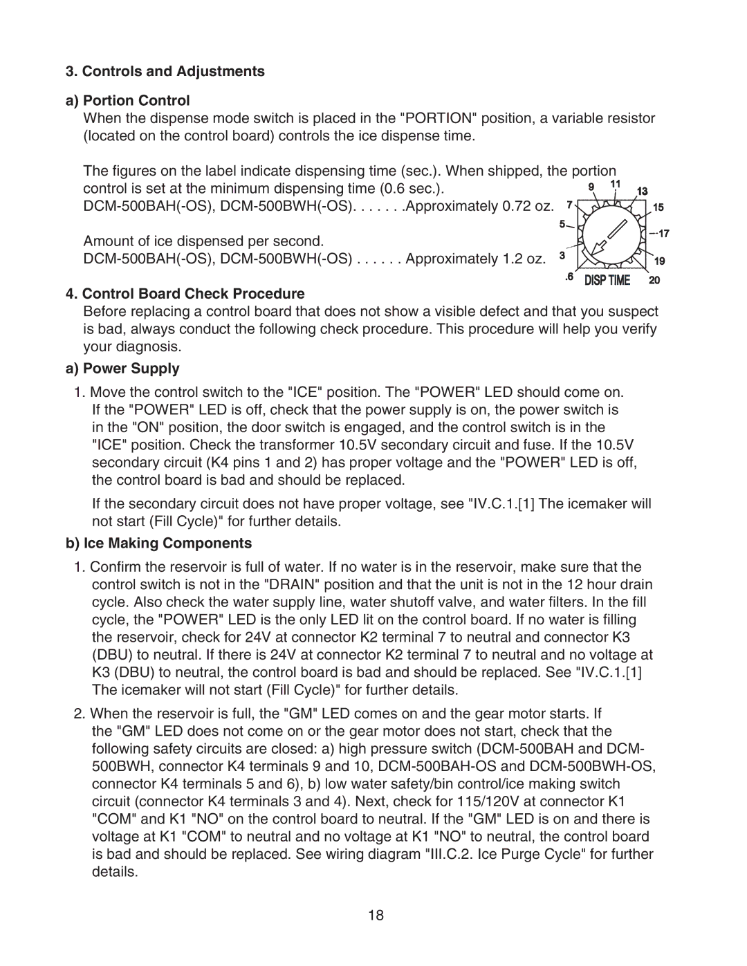 Hoshizaki DCM-500BWH-OS Controls and Adjustments Portion Control, Control Board Check Procedure, Power Supply 