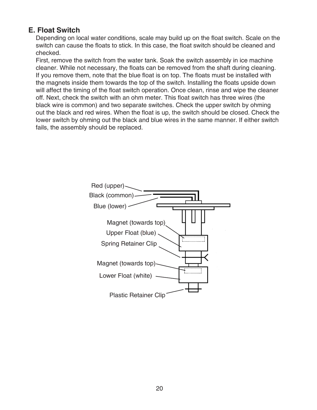 Hoshizaki DCM-500BWH-OS service manual Float Switch 