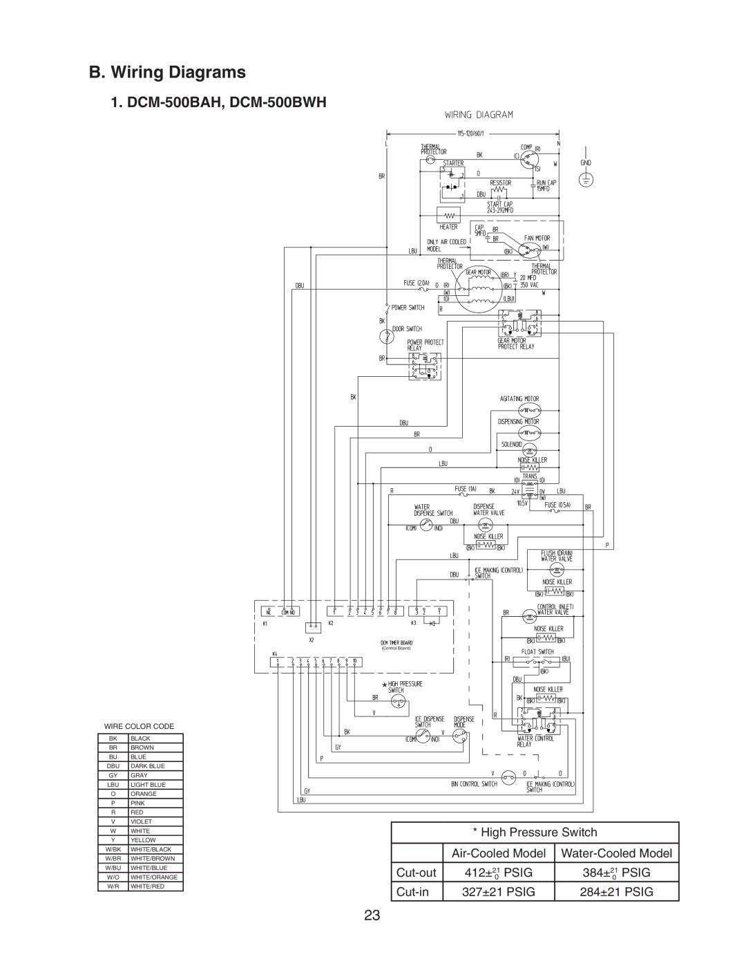 Hoshizaki DCM-500BWH-OS service manual Wiring Diagrams, Wire Color Code 