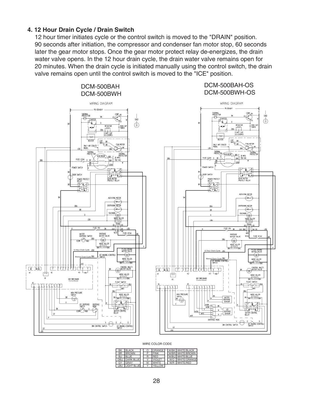 Hoshizaki DCM-500BWH-OS service manual Hour Drain Cycle / Drain Switch 