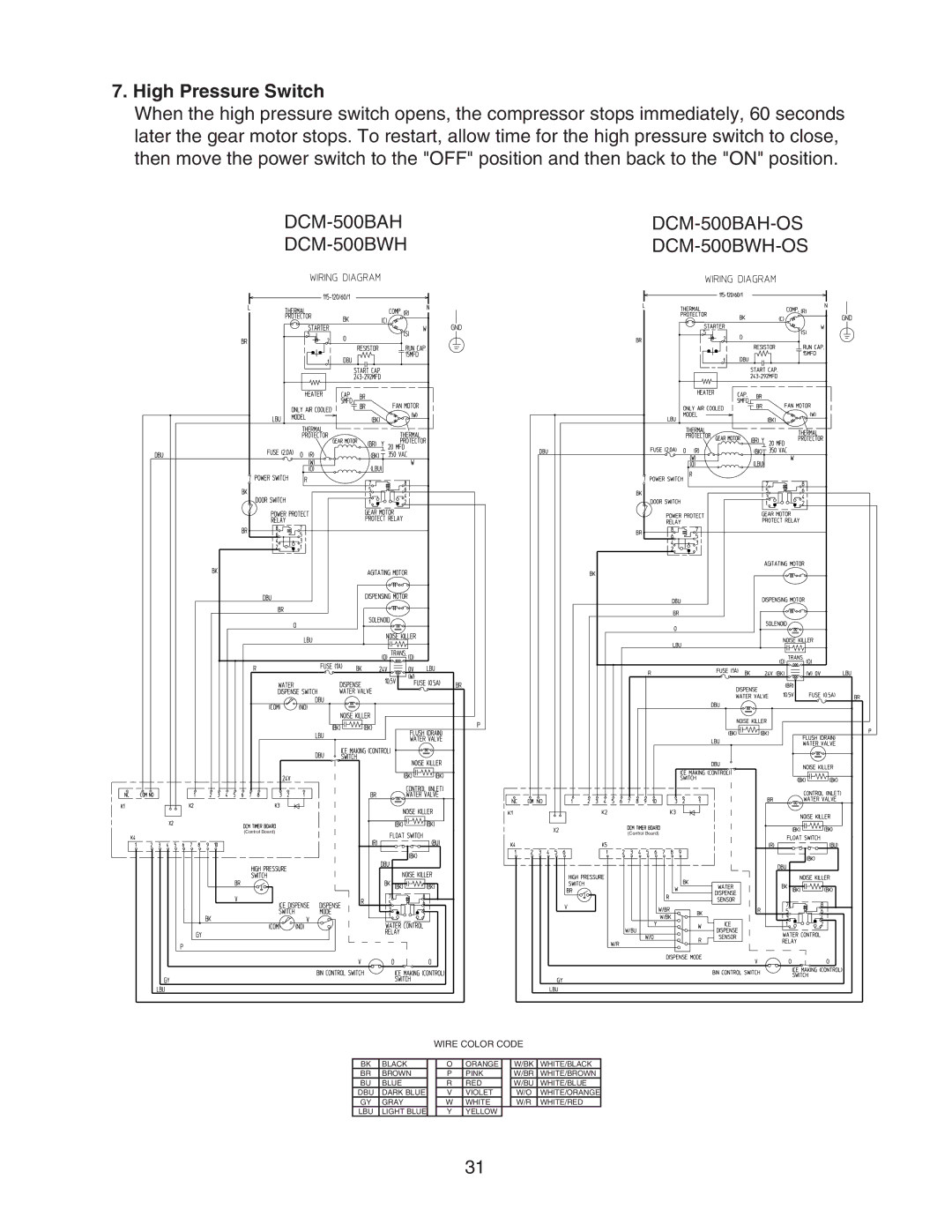 Hoshizaki DCM-500BWH-OS service manual High Pressure Switch 