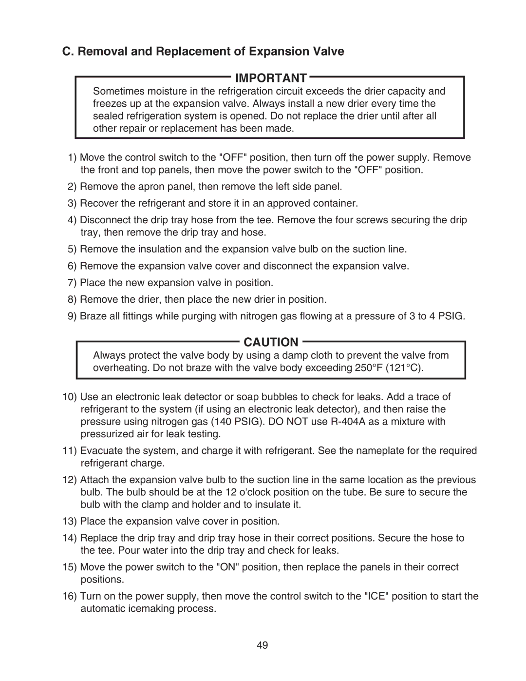 Hoshizaki DCM-500BWH-OS service manual Removal and Replacement of Expansion Valve 