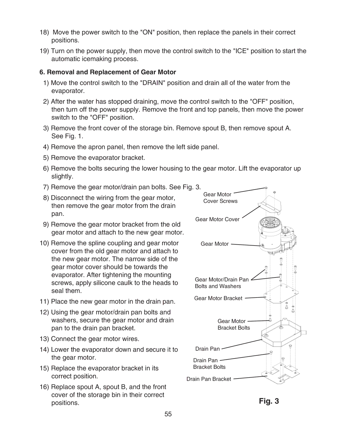 Hoshizaki DCM-500BWH-OS service manual Removal and Replacement of Gear Motor 