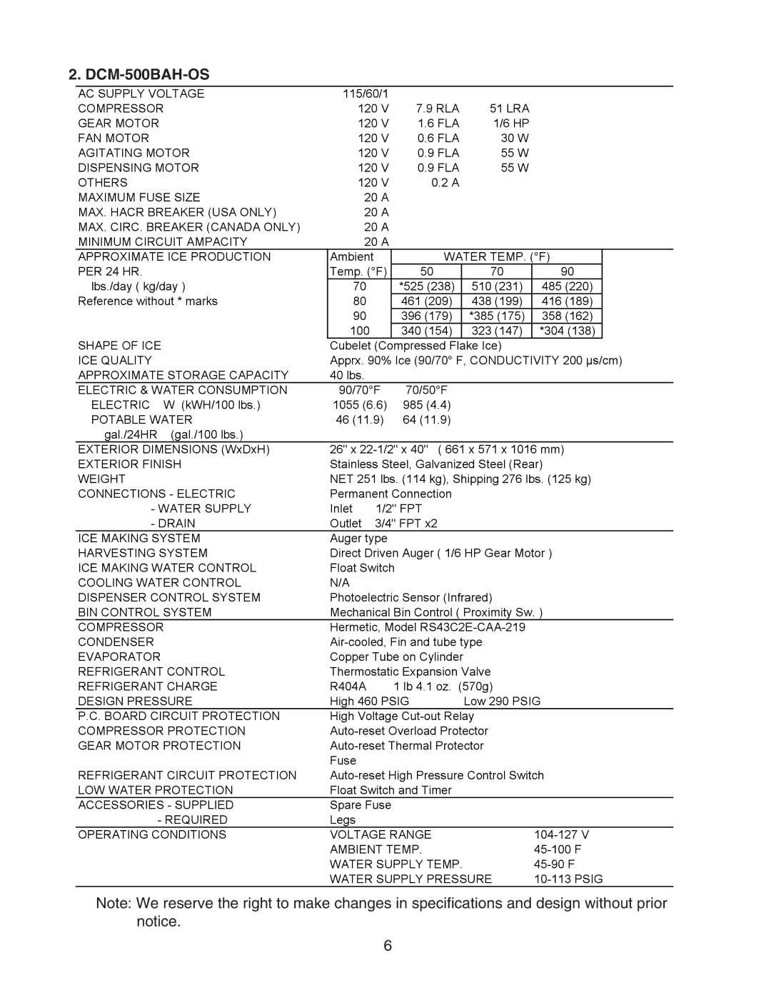 Hoshizaki DCM-500BWH-OS service manual DCM-500BAH-OS, Water TEMP. F 