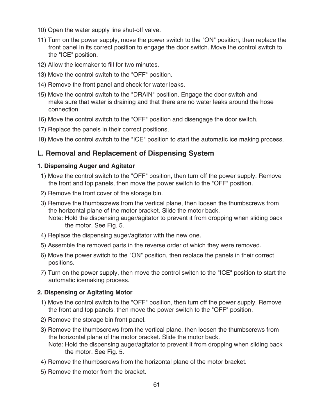 Hoshizaki DCM-500BWH-OS service manual Removal and Replacement of Dispensing System, Dispensing Auger and Agitator 