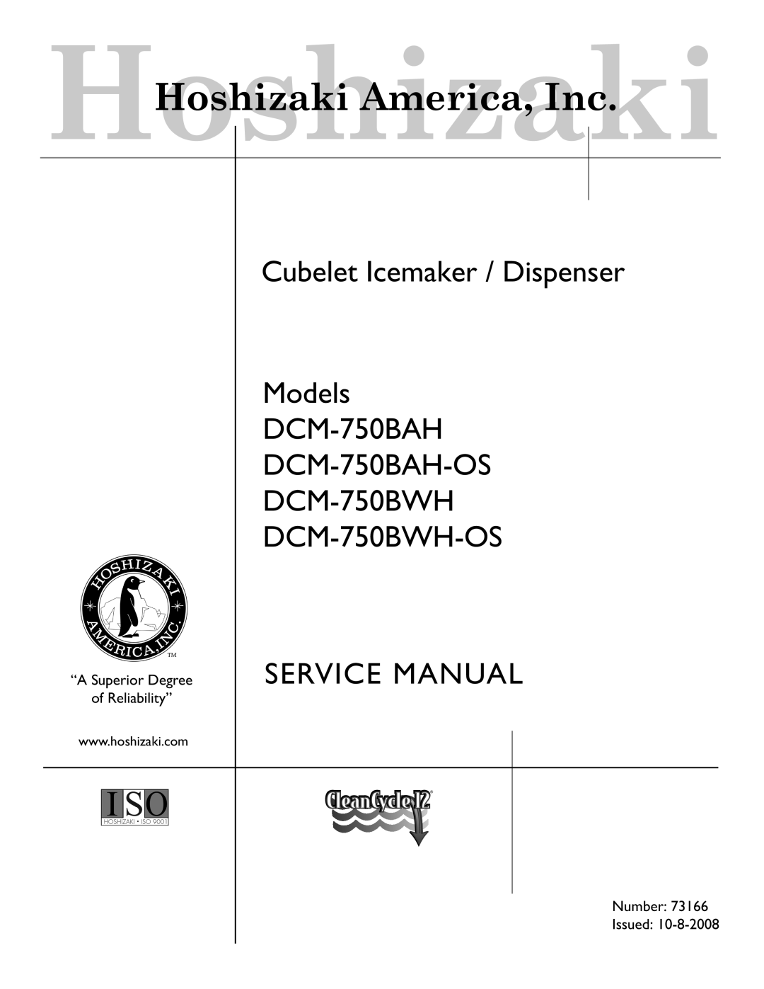 Hoshizaki service manual DCM-750BAH DCM-750BAH-OS DCM-750BWH DCM-750BWH-OS 