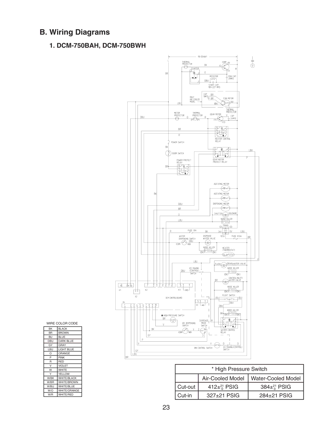 Hoshizaki DCM-750BWH-OS, DCM-750BAH-OS service manual Wiring Diagrams, Wire Color Code 