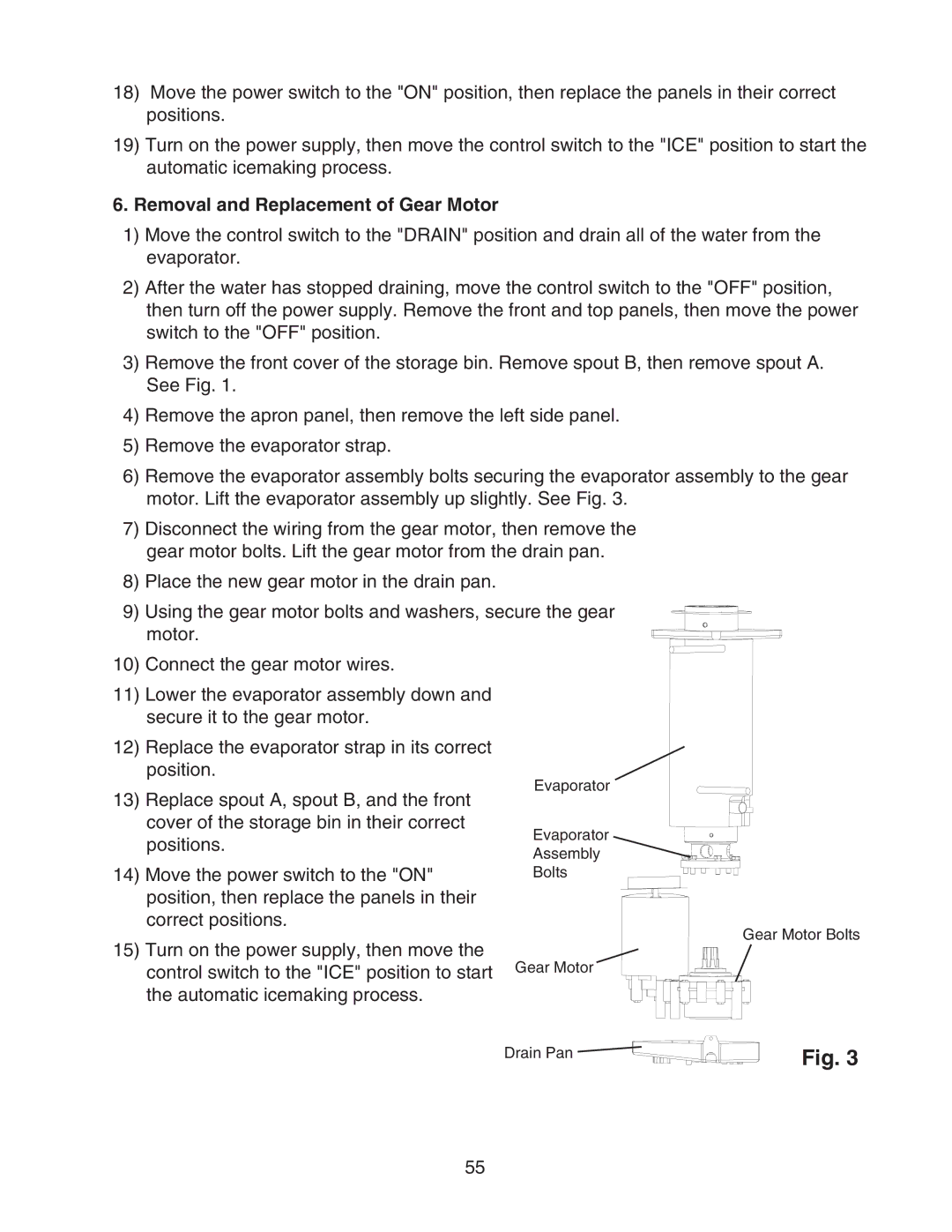 Hoshizaki DCM-750BWH-OS, DCM-750BAH-OS service manual Removal and Replacement of Gear Motor 