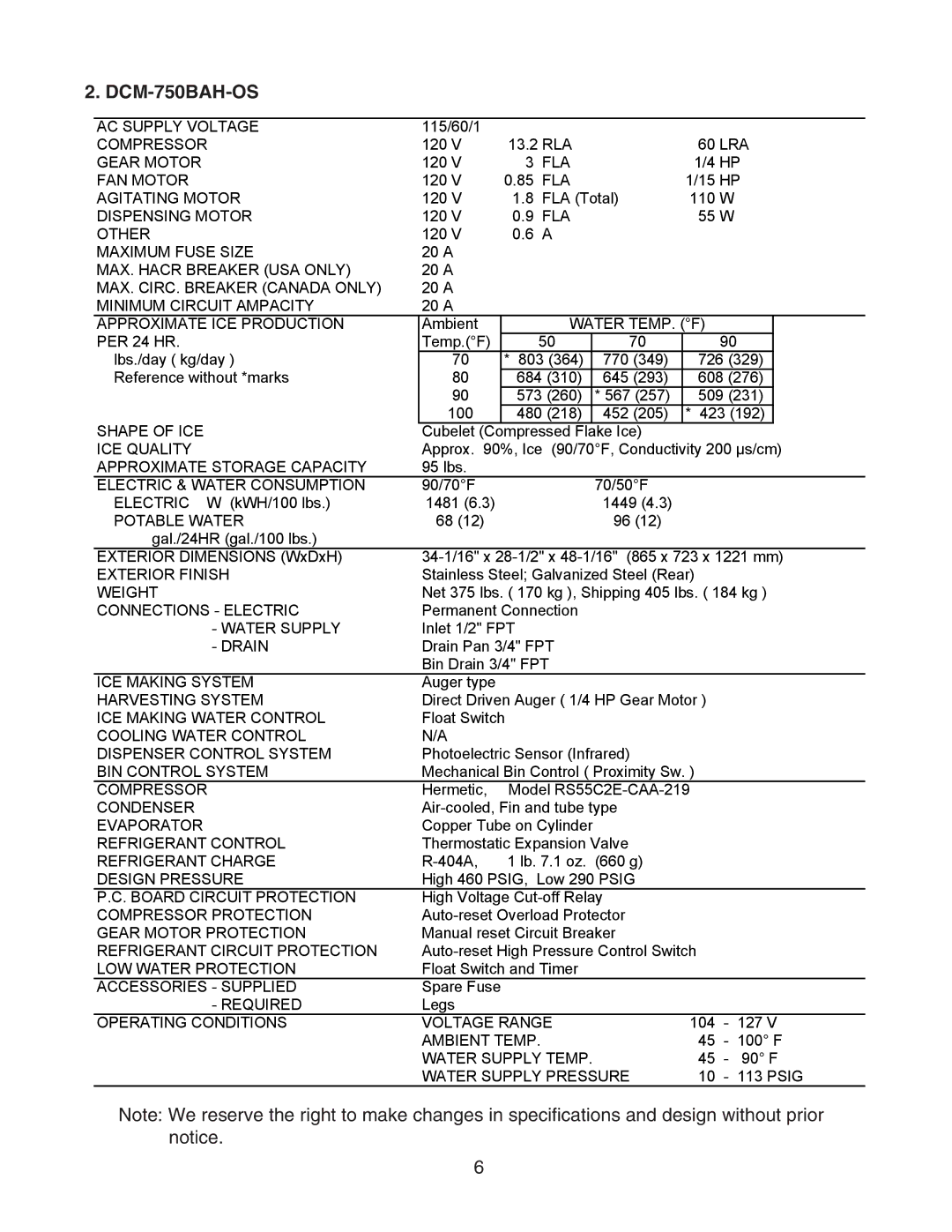 Hoshizaki DCM-750BAH-OS, DCM-750BWH-OS service manual Water TEMP. F 