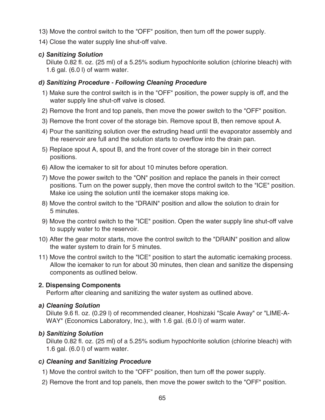 Hoshizaki DCM-750BAH-OS, DCM-750BWH-OS service manual Sanitizing Solution, Dispensing Components 