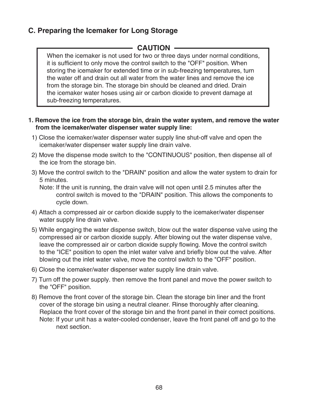 Hoshizaki DCM-750BAH-OS, DCM-750BWH-OS service manual Preparing the Icemaker for Long Storage 