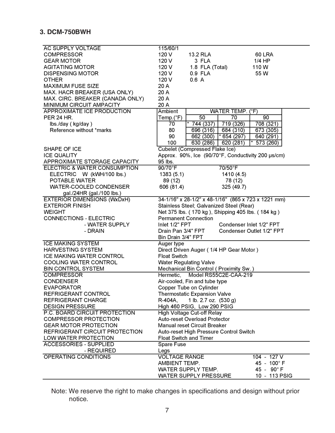 Hoshizaki DCM-750BWH-OS, DCM-750BAH-OS service manual Potable Water WATER-COOLED Condenser 