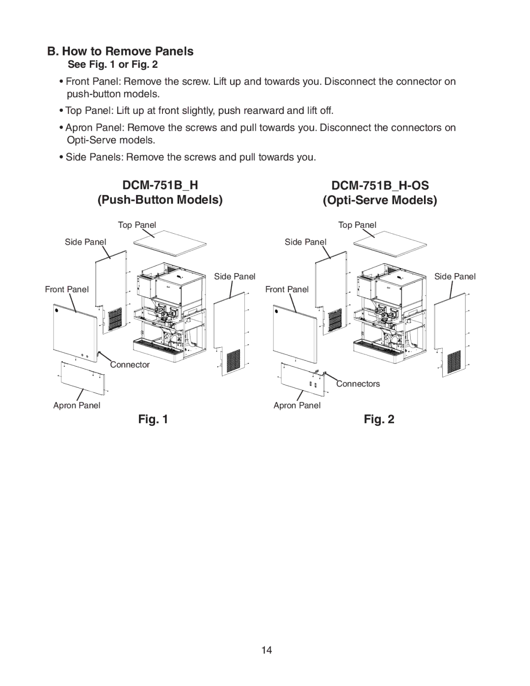 Hoshizaki DCM-751BAH(-OS), DCM-751BWH(-OS) instruction manual How to Remove Panels, See or Fig 