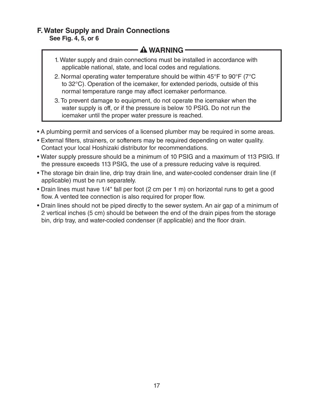 Hoshizaki DCM-751BWH(-OS), DCM-751BAH(-OS) instruction manual Water Supply and Drain Connections, See , 5, or 