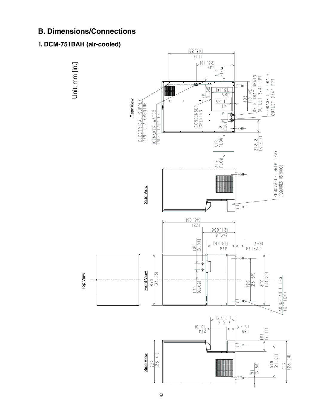 Hoshizaki DCM-751BWH(-OS), DCM-751BAH(-OS) instruction manual Dimensions/Connections 