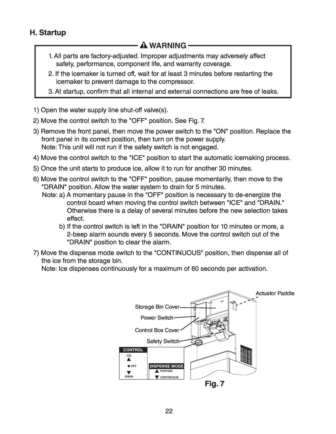 Hoshizaki DCM-751BAH(-OS), DCM-751BWH(-OS) instruction manual H. Startup, Fig 