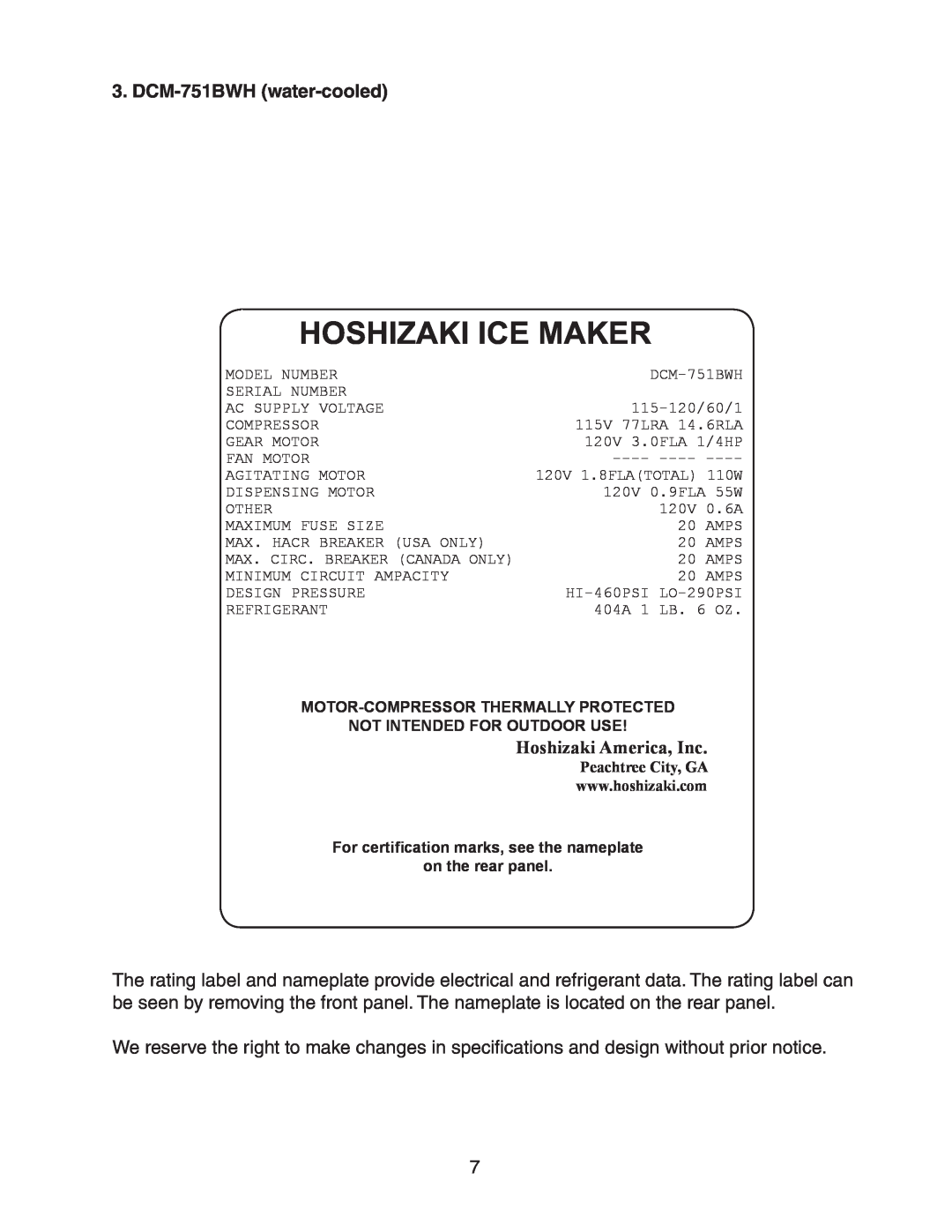 Hoshizaki DCM-751BWH(-OS), DCM-751BAH(-OS) DCM-751BWH water-cooled, Hoshizaki Ice Maker, Hoshizaki America, Inc 
