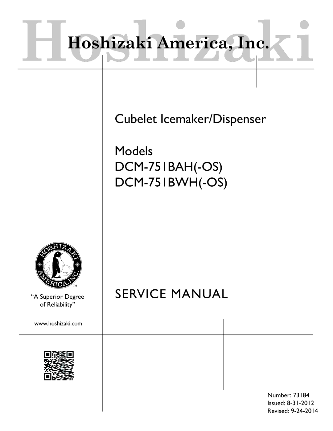 Hoshizaki dcm-75ibah service manual DCM-751BAH-OS DCM-751BWH-OS 